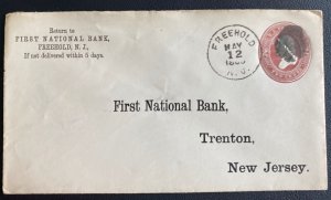 1880s Freehold NJ USA First National Bank Postal Stationery Cover To Trenton NJ