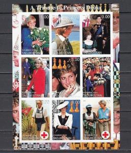 Tadjikistan, 2000 Russe Local. Hommage à Princesse Diana, Imperf Feuille Of 9