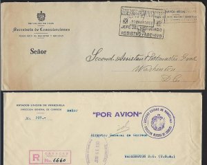 VENEZUELA 1945 SIX OFFICIAL MINISTRY & COMMUNICATION REGISTERED FREE FRANK COVER