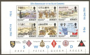 JERSEY GB Sc# 675b MNH FVF Booklet Pane D-Day Landings Airplanes Ships Maps