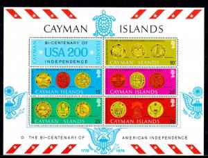 CAYMAN ISLANDS #372-376a  1976  AMERICAN BICENTENNIAL  MINT  VF NH  O.G   S/S