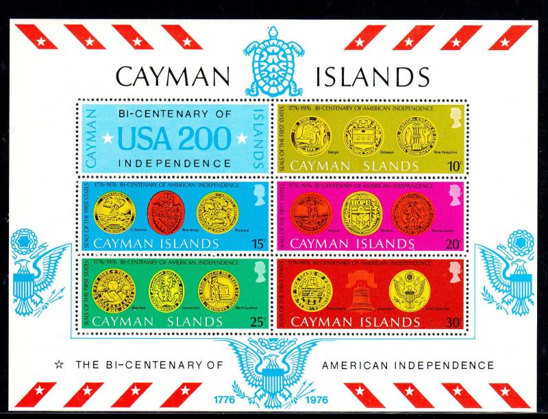 CAYMAN ISLANDS #372-376a  1976  AMERICAN BICENTENNIAL  MINT  VF NH  O.G   S/S