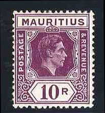 Mauritius #211-222 Cat$79.05 (for hinged), 1938-43 George VI 2c-10r, complete...