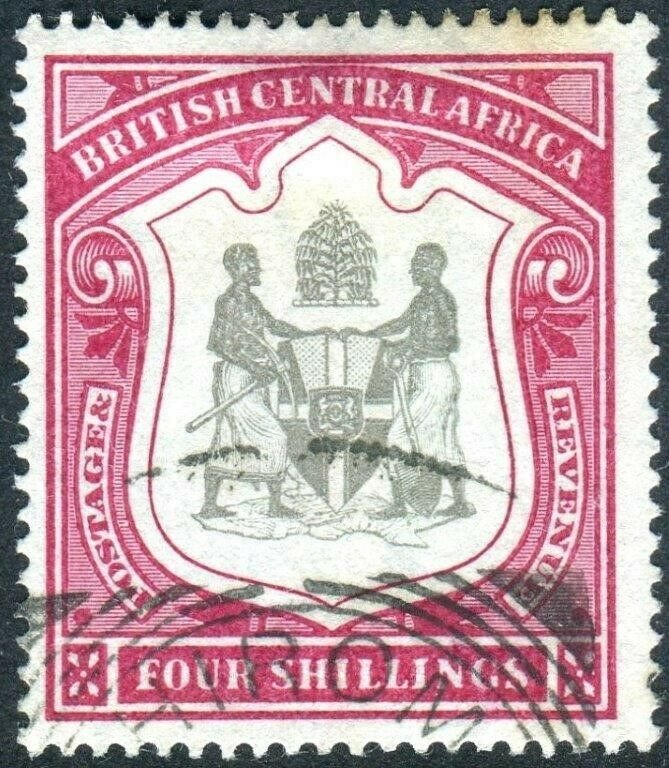 BRITISH CENTRAL AFRICA-1896-1900 4/- Black & Carmine.  A fine used example Sg 50