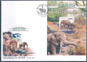 NIGER 2013 FAUNA OF AFRICA ELEPHANTS SOUVENIR SHEET FIRST DAY COVER