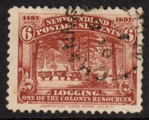 Newfoundland QV 1897 6c Red-Brown SG71 Good Used