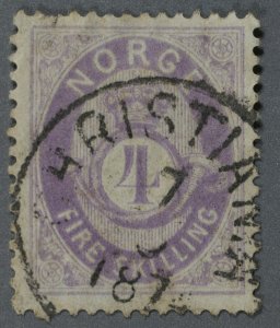 Norway #19 Used Fine/VF CHRISTIANA Cancel Date 7 ? 1874