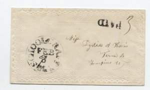 1850s Schoolcraft MI black CDS paid 3 ladies' embossed stampless cover [6028.181