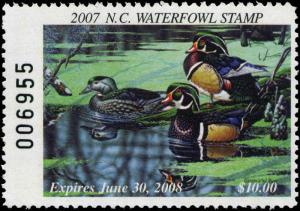 NORTH CAROLINA #25 2007 STATE DUCK STAMP  WOOD DUCKS Gerald Putt