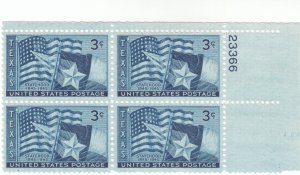 Scott # 938 - 3c Dark Blue- Texas Statehood Issue -  plate block of 4 - MNH