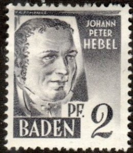 Germany - Baden 5N1 - Mint-H - 2pf Johann Peter Hebel (1947)