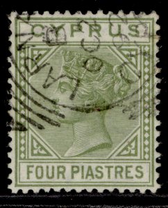 CYPRUS QV SG20a, 4pi deep olive-green, FINE USED. Cat £50. DIE I