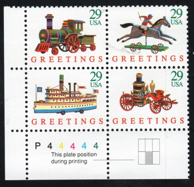 SC# 2711 - (29c) - Christmas Toys, horse, MNH Plate Block/4 - LL # P44444