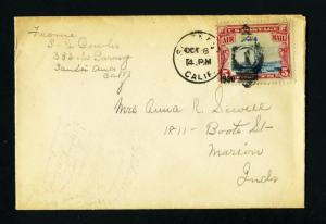 Air Mail Cover from Santa Ana, California  to Marion, Indiana dated 10-8-1930