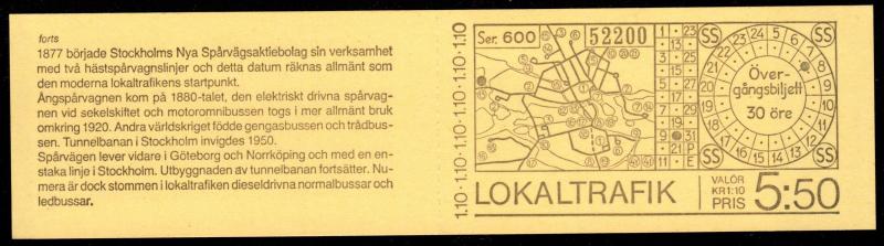 Sweden - Complete Mint Booklet Scott #1224a (Transportation)