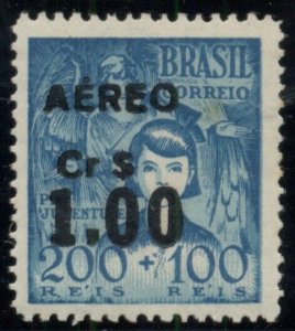 BRAZIL #B9v (Sanabria 91) 1cr Airmail Ovpt on semi-postal, og, NH, VF
