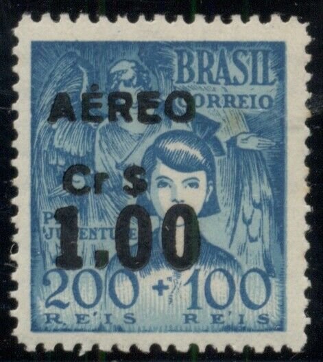 BRAZIL #B9v (Sanabria 91) 1cr Airmail Ovpt on semi-postal, og, NH, VF