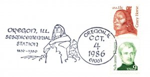 US SPECIAL PICTORIAL POSTMARK COVER SESQUICENTENNIAL OF OREGON ILLINOIS 1986