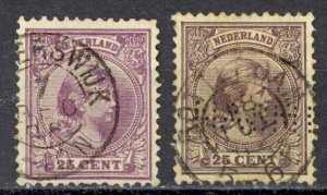 Netherlands Sc# 48-48a Used 1891-1894 25c dull & dark violet King William III