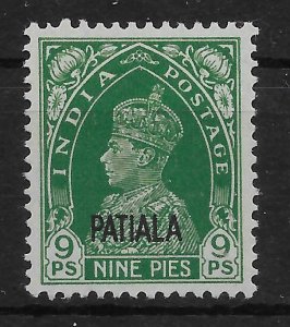 INDIA-PATIALA SG100 1941 9p GREEN MTD MINT