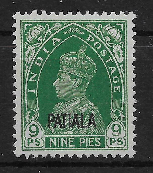 INDIA-PATIALA SG100 1941 9p GREEN MTD MINT