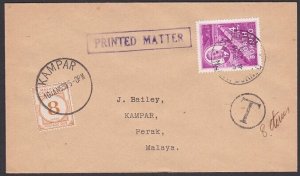 NORTH BORNEO TO PERAK MALAYA 1954 cover with 8c postage due at Kampar.......f802