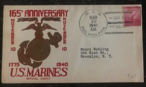 1940 US NAVY USS SUBMARINE Philadelphia Cover 165 Anniversary Marines