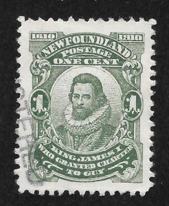 Newfoundland Scott 87a Used - 1910 1c James I, Perf 12 - SCV $1.90