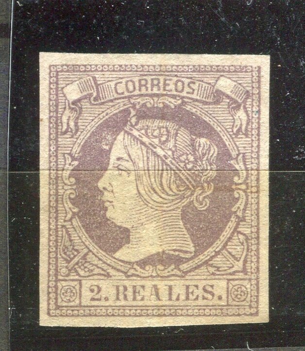 SPAIN; 1860 classic Isabella Imperf issue Lovely Mint 2R. value Great Margins