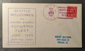 1933 USS Fox Scouting Fleet Cachet Seattle Washington to Chicago Illinois