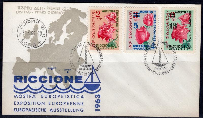 Bulgaria 1963 Sc#1281/1283 Riccione Stamp Fair/Flowers Roses Set (3) FDC