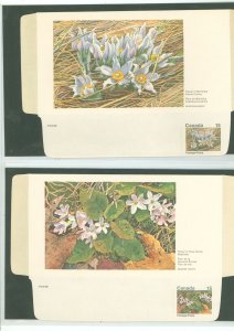 Canada UA35a 1973 MNH Floral aerogrammes with postage/poste below stamp. Prairie crocus, Flower of the Manitoba & Mayflower, Flo