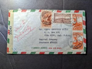 1944 Censored Mexico Airmail Cover Mexico City to Yuba City CA USA