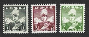 GREENLAND Scott 1-3 Mint short set Christian X stamps  2018 CV $6.15