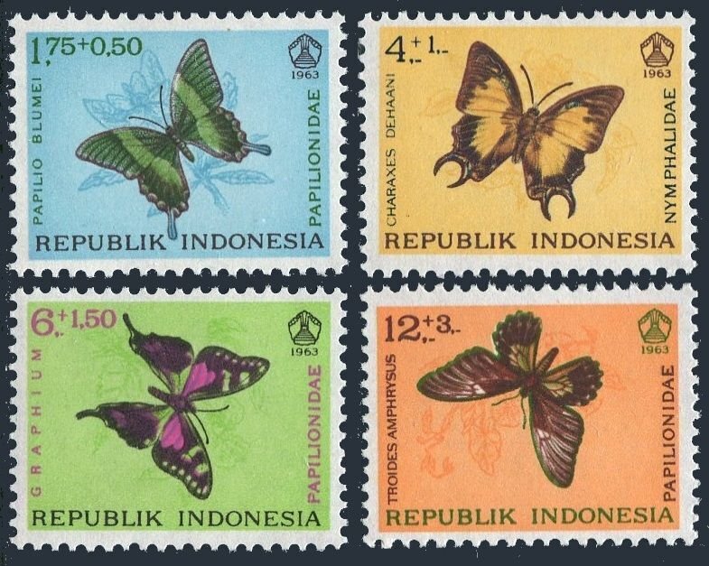 Indonesia B156-B159,MNH.Michel 421-424. Social Day 1963.Butterflies.