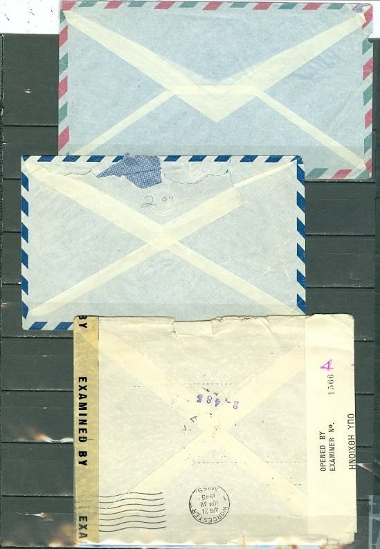 GREECE LOT of (3) AIRMAIL COVERS incl. (1) CENSORED..