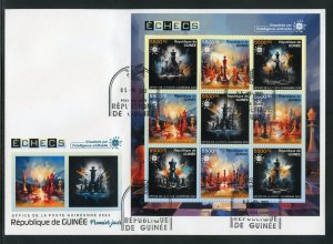 GUINEA 2023 CHESS PIECES SHEET FIRST DAY COVER