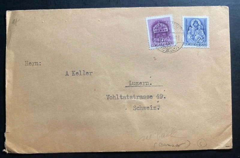 1941 Hungary Censored Cover To Lucerne Switzerland