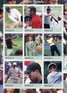 Angola Golf Stamps 2000 MNH Tiger Woods Famous People Sports 9v M/S