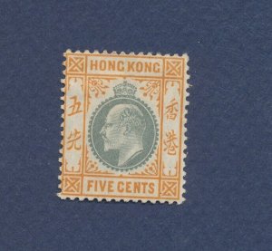 HONG KONG - Scott 91 - unused hinged, wmk 3 - 5 cent King Edward - 1904