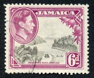 Jamaica SG128Var 6d Grey and Purple Centre Doubled (kiss print)