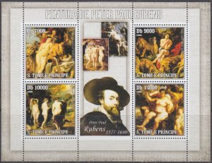 ST THOMAS and PRINCIPE Sc# 1617 MNH S/S of 4 DIFF RUBENS