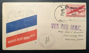 1942 US Navy Seattle WA Naval Censor Airmail WWII Patriotic Cover