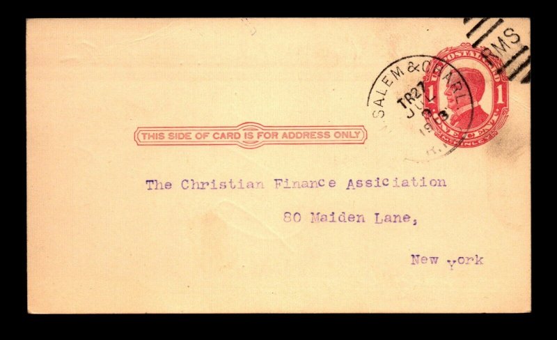 1913 Win. Salem & Charl RPO Card - L26088