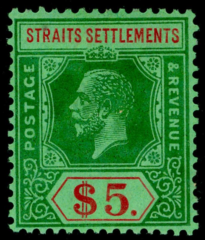 MALAYSIA - Straits Settlements SG240a, $5 green & red/green, VLH MINT. Cat £110.