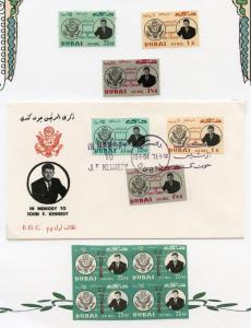 DUBAI JOHN KENNEDT STAMPS  PERF & IMPERF & S/S  MINTHINGED, IMPERFS ON FDC