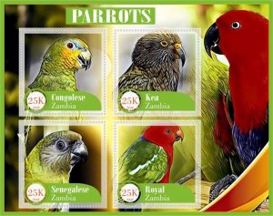 Stamps. Animals, Birds, Parrots  2018 year 1+1 sheets perf  Zambia