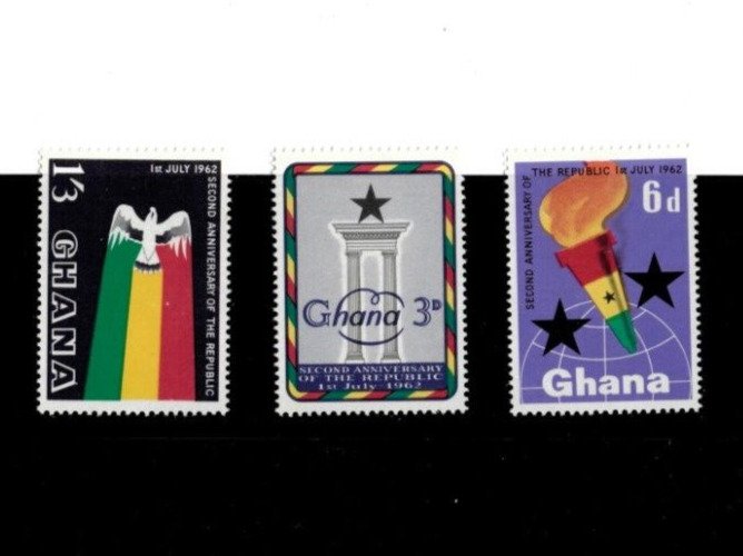 Ghana 1962 - Republic 2nd Anniversary - Set of 3 Stamps - Scott #121-3 - MNH