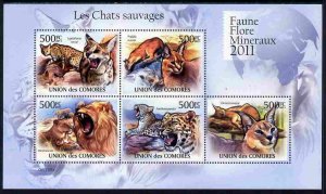 COMORO ISLANDS - 2011 - Wild Cats - Perf 5v Sheet - MNH - Private Issue