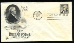 US 1053 Alexander Hamilton UA $5 Regular Postage ArtCraft cachet FDC